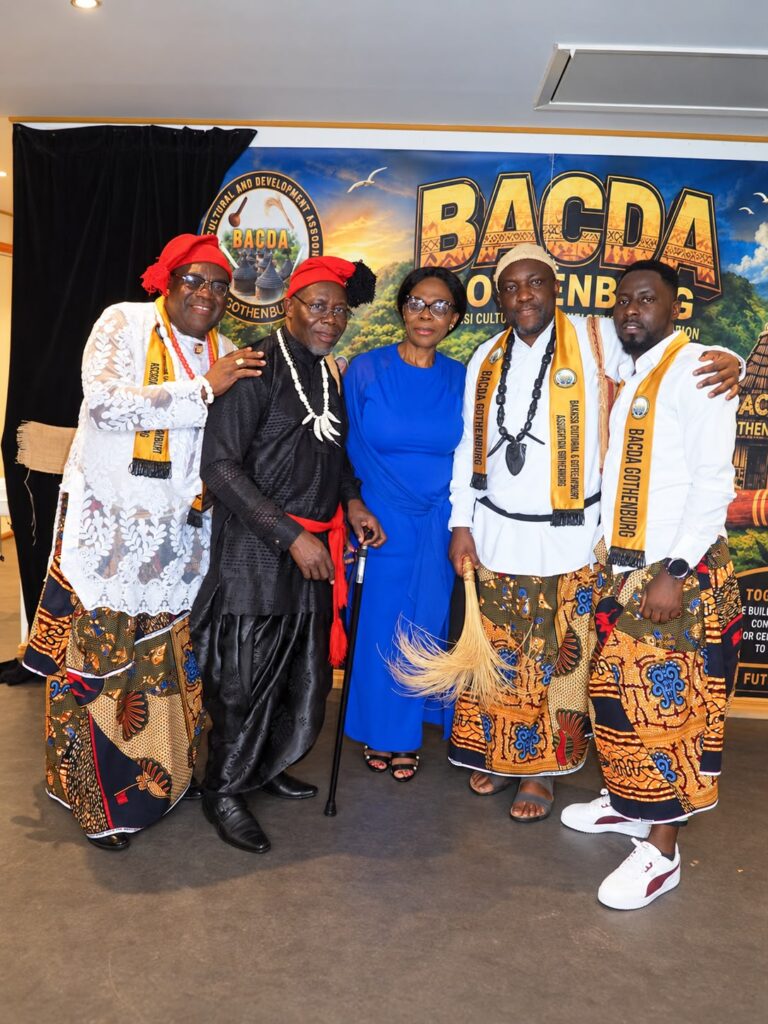 Three guests posing beside the BACDA Gothenburg backdrop